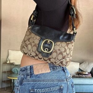 Coach Brown and Black Shoulder Bag with Gold Accents